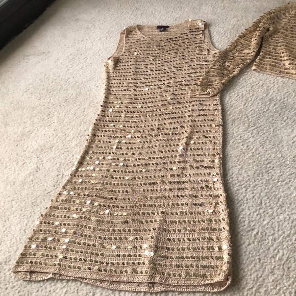 2pc sequin ensemble gold knit. Long sleeve jacket and sleeveless knit dress Med - Picture 7 of 11